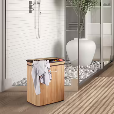 Relaxdays Wäschekorb Bambus eckig