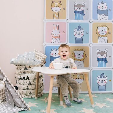 Relaxdays Steckregal Kinder, 2 Kleiderstangen, Türen mit Tierkindern, HBT: 145x110x37 cm, DIY Kinderkleiderschrank, weiß