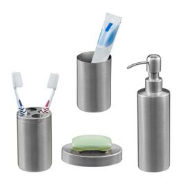 Relaxdays 4-tlg. Badezimmer Set in mattem Silber