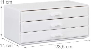 Relaxdays 2 x Make Up Organizer klein, 2-teilige Schminkaufbewahrung mit 3 Schubladen, stapelbares Kosmetikregal, weiß