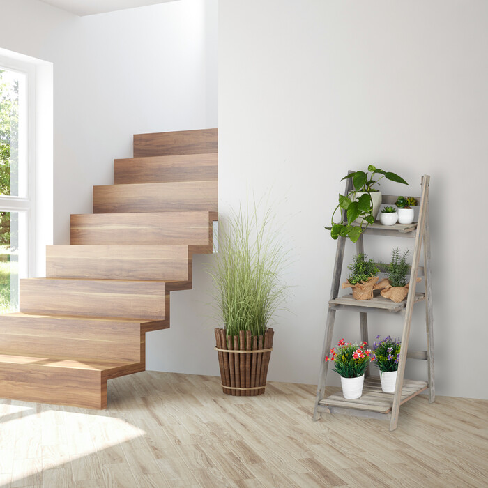 Relaxdays Blumentreppe Holz grau