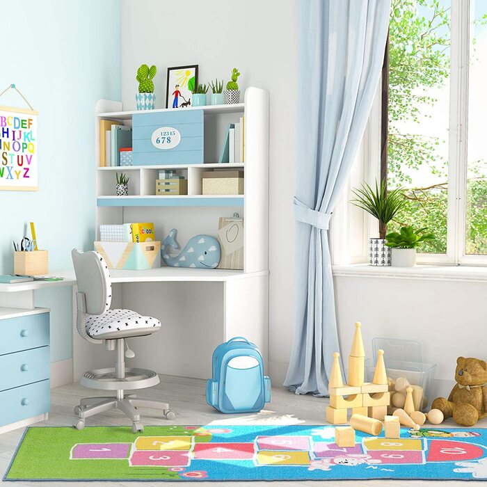 Relaxdays Kinderteppich Hüpfspiel, 180 x 70 cm, 10 Hüpfkästchen, Kurzflor, gummierte Unterseite, Spielteppich, bunt, 1 Stück