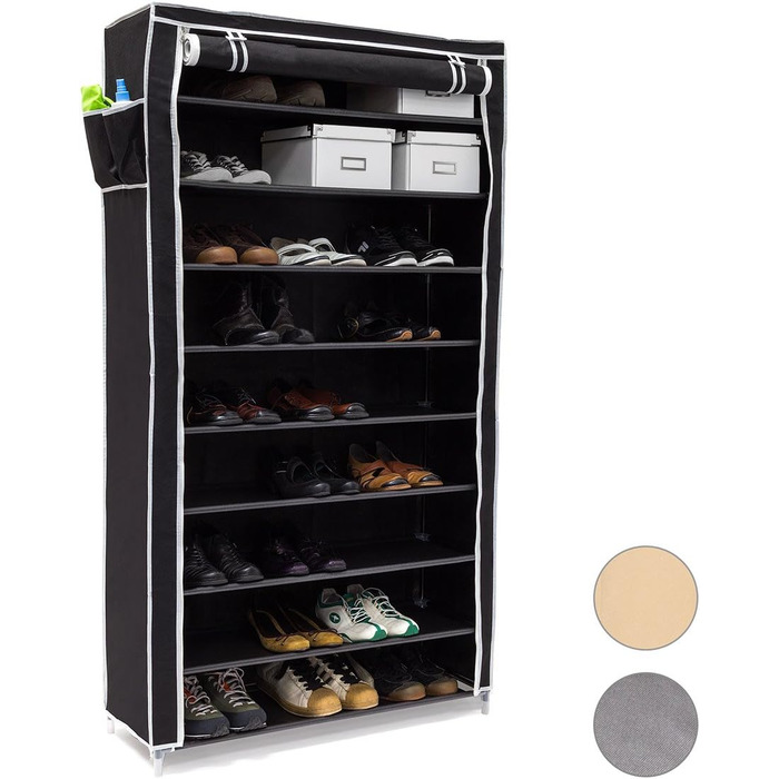 Relaxdays Schuhschrank VALENTIN - 161x88x30cm, 10 Ablagen, Stoffbezug, 45 Paar Schuhe, Anthrazit