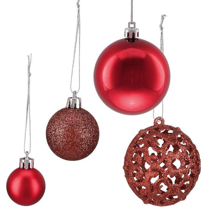Relaxdays 150er Set Weihnachtskugeln, glitzernd, matt & glänzend, Kunststoff, ∅ 3, 4 & 6 cm, Rot