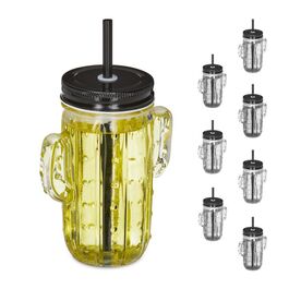 Relaxdays 8er Set Trinkgläser Kaktus mit Strohhalm