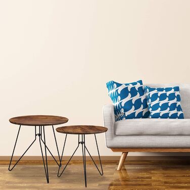 Relaxdays Beistelltisch 2er-Set, runde Satztische mit Metallgestell, Ablagetische, Tischplatte 40 u. 48 cm, MDF,  Standard (Braun)
