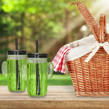 Relaxdays 8er Set Trinkgläser Kaktus mit Strohhalm