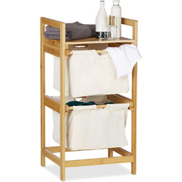 Relaxdays Wäschekorb Bambus, Wäschesortierer mit Ablage, 2 Schubladen, ausziehbar & tragbar, Wäschesammler 25 L, Natur, 1 Stück