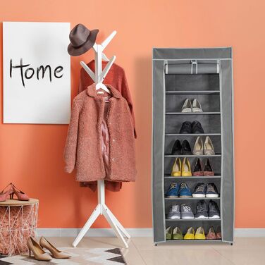 Relaxdays Schuhschrank, 9 Fächer, 27 Paar Schuhe, abnehmbarer Bezug, HxBxT 150x60x30cm, anthrazit