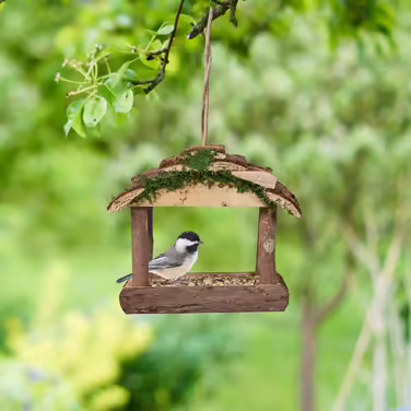 Relaxdays Vogelfutterhaus Holz, HBT: 17x15x12cm, mit Silo, Vogelfutterspender, Natur (Bundle)