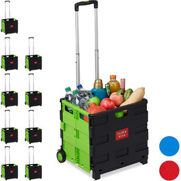 1 x Einkaufstrolley klappbar, Teleskop-Griff, 2 Gummi Rollen, bis 35 kg, Shopping Trolley, Aluminium, ABS, (Grün, 10er Pack)