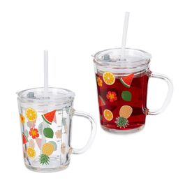 Relaxdays 2er Set Kindergläser mit Früchte-Motiv