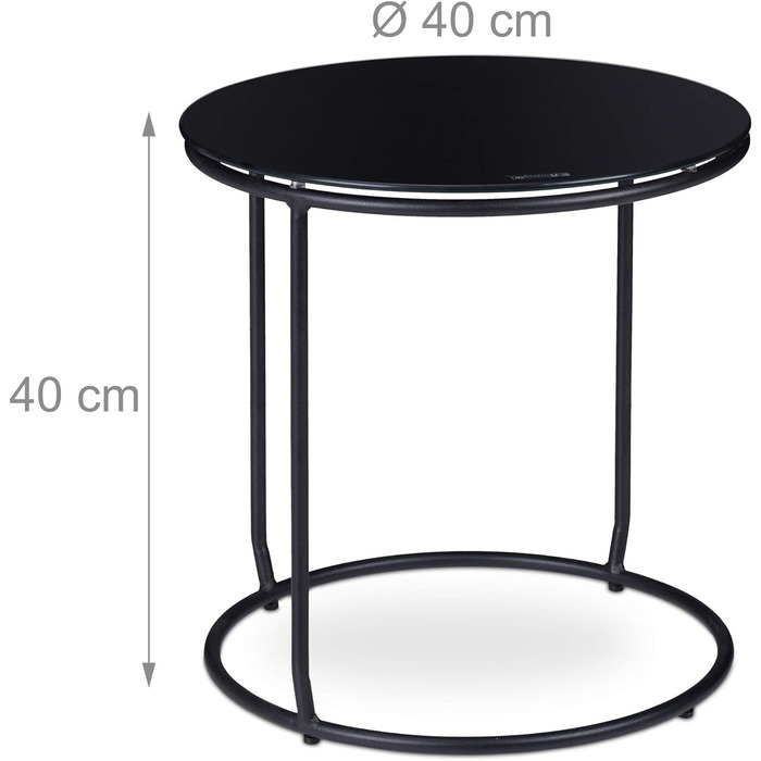 Relaxdays Beistelltisch mit Hocker, runder Couchtisch mit Sitzhocker, platzsparend, Glas & Metall, 40 x 40 cm, schwarz, 1 Stück