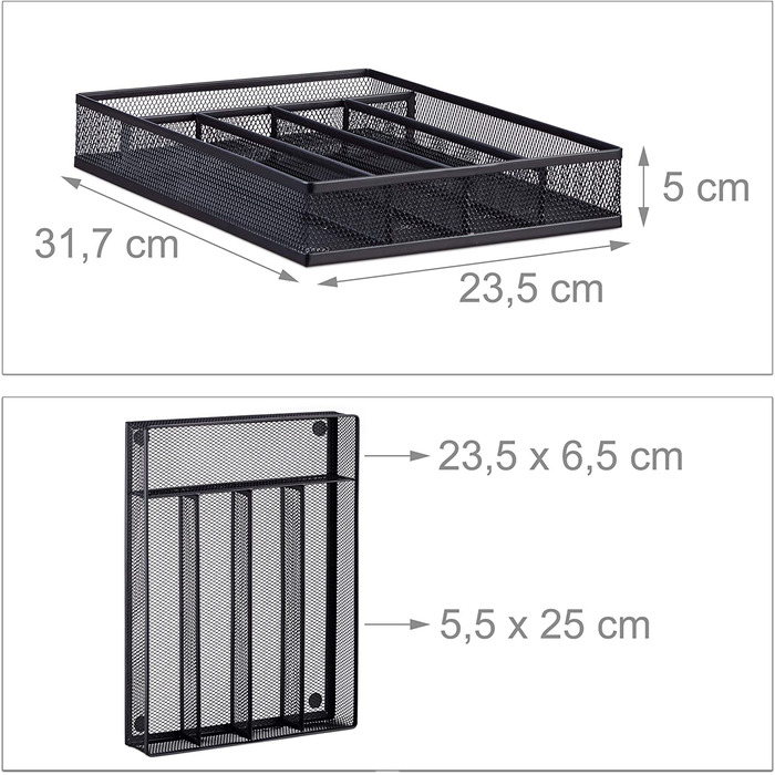 Relaxdays Besteckkasten Metall, offen, Größe M, 5x23,5x31,7 cm, schmal, schwarz
