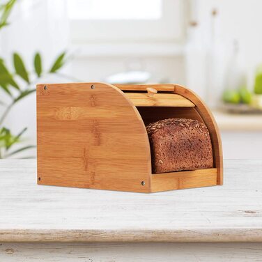 Relaxdays Brotkasten Bambus, rollbare Frontklappe, aromadichte Brotaufbewahrung, Rollbrotkasten, HBT: 18x20x27 cm, natur