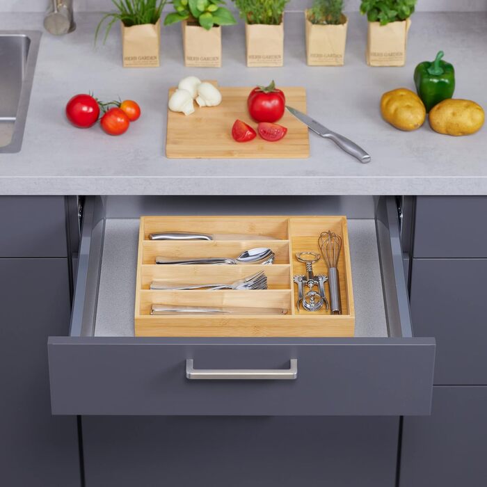 Relaxdays Besteckkasten, Bambus, 5 Fächer, HBT 5x35,5x26,5 cm