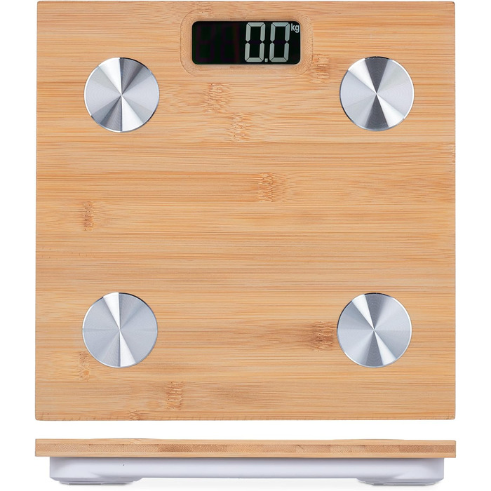 Relaxdays Digitale Personenwaage, Bambus, bis 180 kg, automatisches EIN/AUS, kg & lbs, Natur