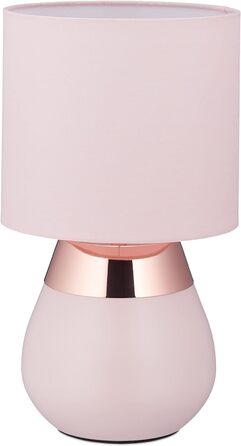 Relaxdays Nachttischlampe mit Touch, Tischlampe Wohn- & Schlafzimmer, Stoffschirm, E14, HxD: 32x18 cm, Touchlampe, rosa