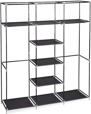 Relaxdays Stoffkleiderschrank, 9 Fächer, 2 Kleiderstangen, HBT: 173 x 148 x 43 cm, Camping, Keller, Faltschrank,  Stoff (Schwarz)