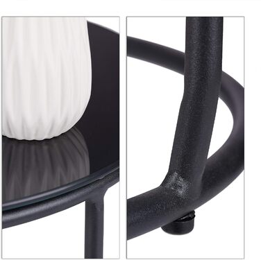 Relaxdays Beistelltisch mit Hocker, runder Couchtisch mit Sitzhocker, platzsparend, Glas & Metall, 40 x 40 cm, schwarz, 1 Stück