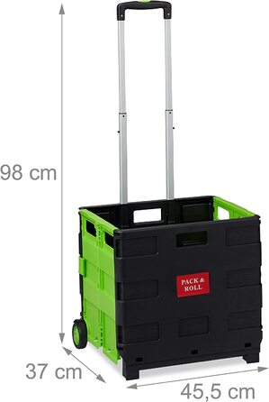 1 x Einkaufstrolley klappbar, Teleskop-Griff, 2 Gummi Rollen, bis 35 kg, Shopping Trolley, Aluminium, ABS, (Grün, 2er Pack)