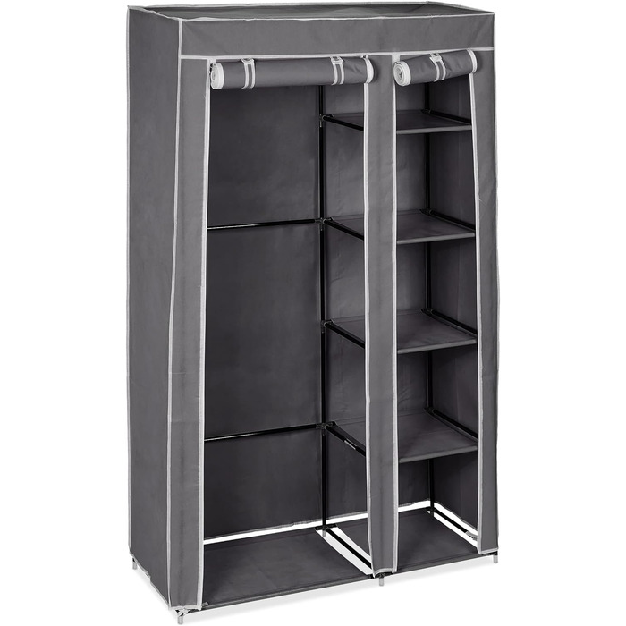 Relaxdays 1 x Stoffschrank, mit Kleiderstange & 5 Fächern, HBT: 174 x 107 x 42,5 cm, Stabiler Faltschrank mit Bezug, grau