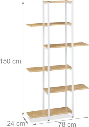 Relaxdays Blumenregal Metall, 6-stufige Blumentreppe, Holzoptik, 150x78x24 cm, Pflanzenregal, hellbraun