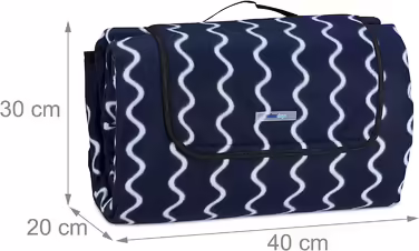 Relaxdays XXL Picknickdecke, 200x300 cm, Fleece Stranddecke, wärmeisoliert, wasserdicht, mit Tragegriff, dunkelblau/weiß