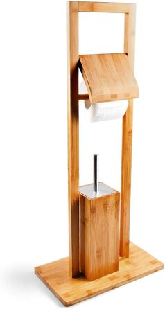 Relaxdays WC Garnitur aus Bambus, HBT: 82 x 36 x 21 cm, Standgarnitur mit Toilettenbürste und Klorollenhalter, Toilettenpapierhalter, natur Single