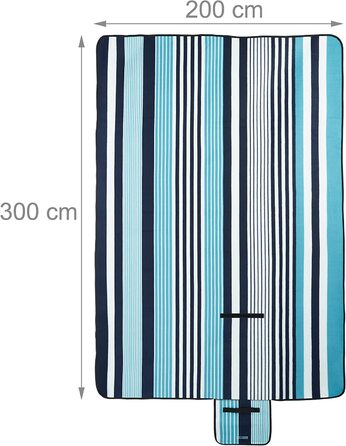 Relaxdays XXL Picknickdecke, 200x300 cm, isoliert, wasserdicht, gestreifte Fleece Stranddecke, weich, Tragegriff, bunt