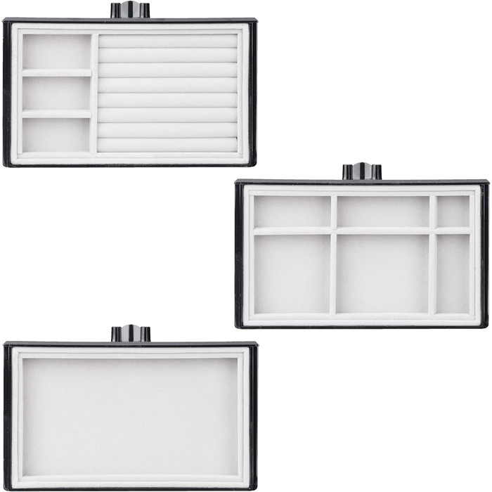 Relaxdays Make Up Organizer, 2-teilig, mit Schmuckkästchen, 3 Schubladen, Kunststoff, HBT 18,5x23,5x15 cm, schwarz-gold