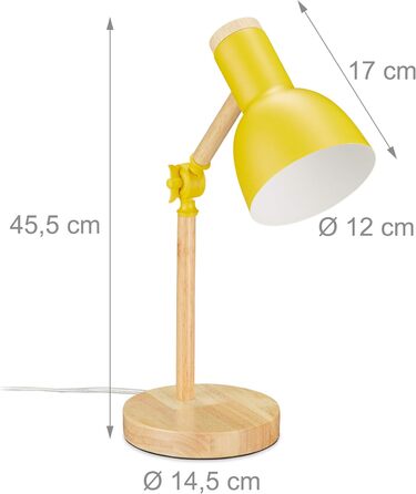Relaxdays Retro Schreibtischlampe, verstellbar, Holz & Metall, E14, 45,5x14,5 cm, Gelb