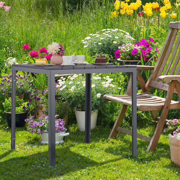 Relaxdays Grauer Gartentisch in Holzoptik