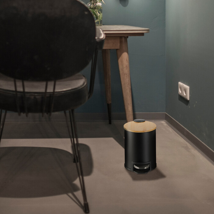 Relaxdays Bad Mülleimer 3 l mit Bambusdeckel