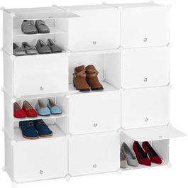 Relaxdays Schuhschrank, 24 Fächer, Türen, Kunststoff & Metall, 125x125x32cm, weiß