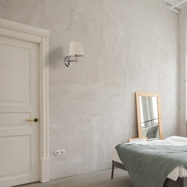 Relaxdays Wandlampe Vintage, dimmbar, mit Schalter, Stoffschirm, E14, 23x15x21 cm, beige/silber