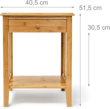 Relaxdays Bambus Beistelltisch mit Schublade H x B x T: ca. 51,5 x 40,5 x 30,5 cm Nachttisch aus robustem Holtz als schmale Nachtkonsole mit Schubfach als kleiner Tisch mit 2 Ablageflächen, natur Single