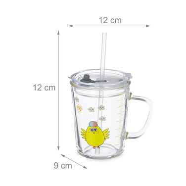 Relaxdays 2er Set Kindergläser mit Kükenmotiv