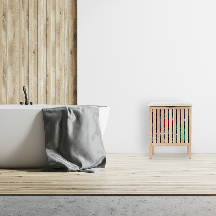 Relaxdays Wäschekorb aus Walnussholz mit Sitz