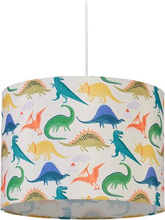 Relaxdays Hängelampe Kinderzimmer, Lampenschirm mit Dinosauriern, HxD: 145 x 35 cm, E27, Pendelleuchte für Kinder, bunt