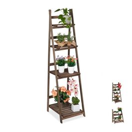 Relaxdays Blumentreppe Holz dunkelbraun