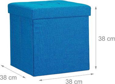 Relaxdays Faltbarer Sitzhocker, Sitzcube, Leinen, mit Deckel, 38x38x38 cm, Blau