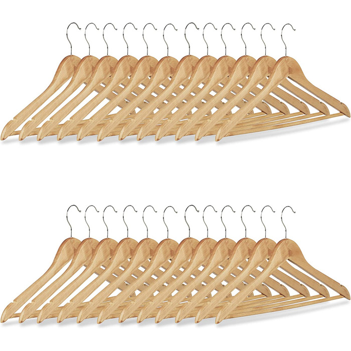 Relaxdays Kleiderbügel Set, 48 Hosenbügel aus Holz, Garderobenbügel, Haken 360° drehbar, HxB: 22,5x44,5cm, natur/silber (24er Pack)
