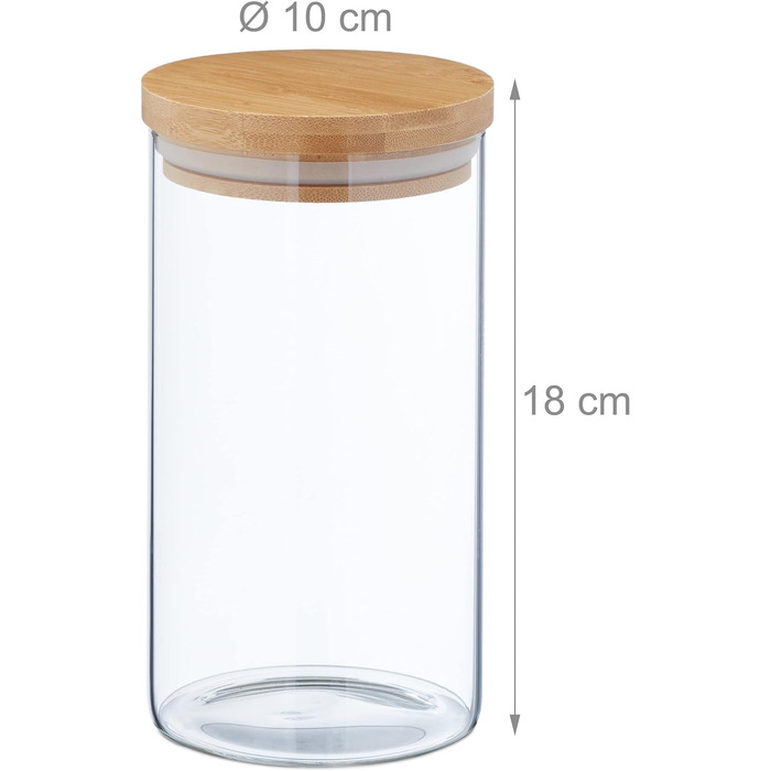 Relaxdays Glasdosen, 3er Set, 1000 ml, luftdicht, transparent/natur