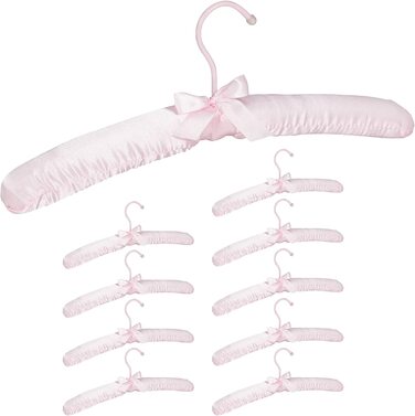 Relaxdays Kleiderbügel Satin,  weich gepolstert, 360° drehbarer Haken, dekorative Schleife, 38 cm breit, (10er Pack, Rosa)