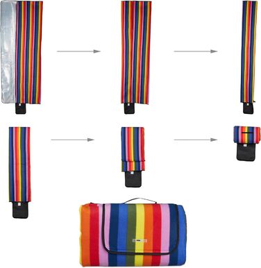 Relaxdays XXL Picknickdecke, 300x200cm, isoliert, wasserdicht, Fleece Stranddecke, gestreift, Isodecke, Tragegriff, bunt