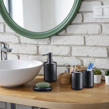 Relaxdays Badezimmer Set, 5-TLG., Badaccessoires Edelstahl gebürstet, komplette Badezimmerausstattung, modern, anthrazit
