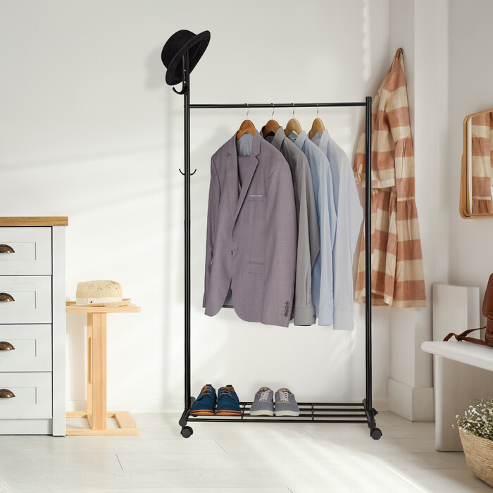 Relaxdays Schwarze Garderobe mit Rollen