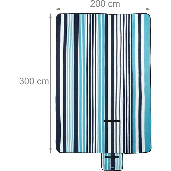 Relaxdays XXL Picknickdecke, 200x300 cm, isoliert, wasserdicht, gestreifte Fleece Stranddecke, weich, Tragegriff, bunt