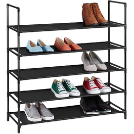 Relaxdays XL Schuhregal Stecksystem, 5 Ebenen, für 20 Paar Schuhe, Stoff Schuhständer, HxBxT: 90,5 x 87,5 x 30 cm, (Schwarz)